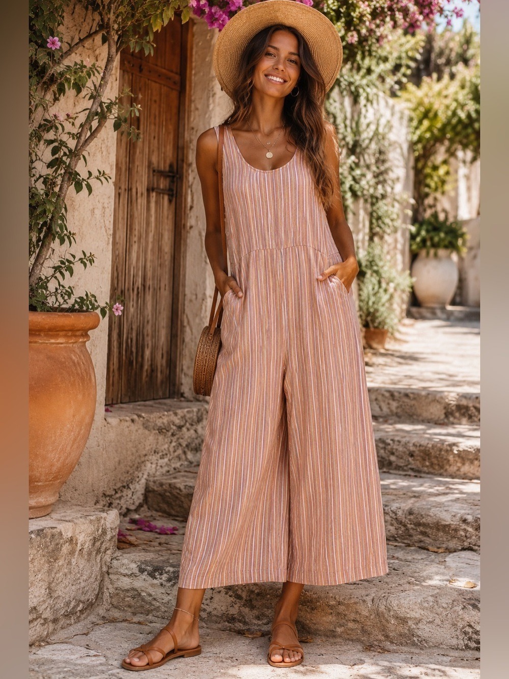 Patagonia Striped Wide Leg Organic Hemp Jumpsuit Size L Relaxed Fit